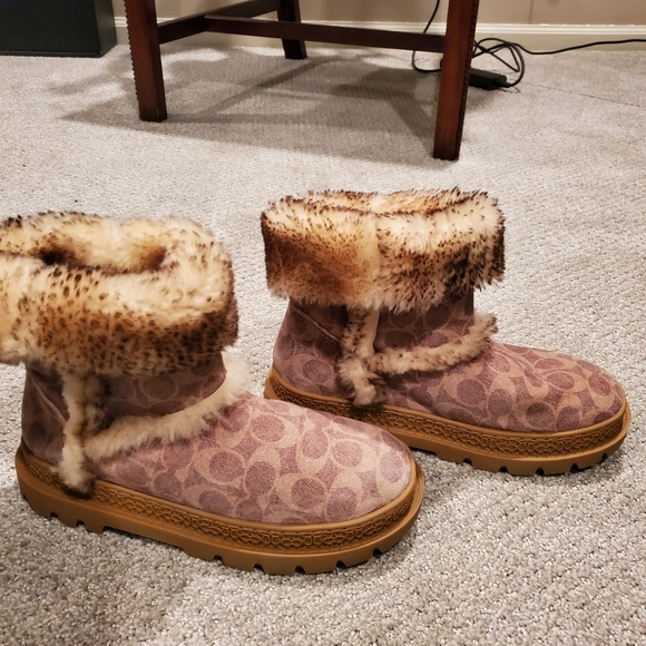 Coach Folded Stone Shearling Bootie Shoes - Women's Boots - Picture 1 of 9